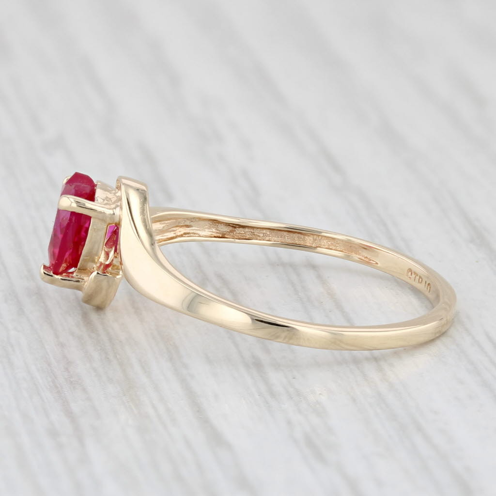 Light Gray 0.70ct Lab Created Ruby Heart Ring 10k Yellow Gold Bypass Size 8