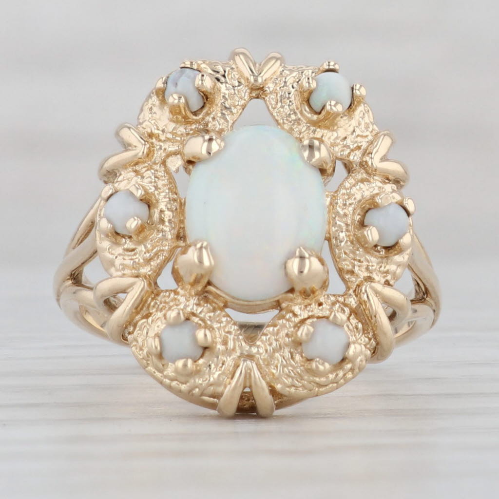 Gray Opal Halo Ring 14k Yellow Gold Size 6.5 Oval Cabochon