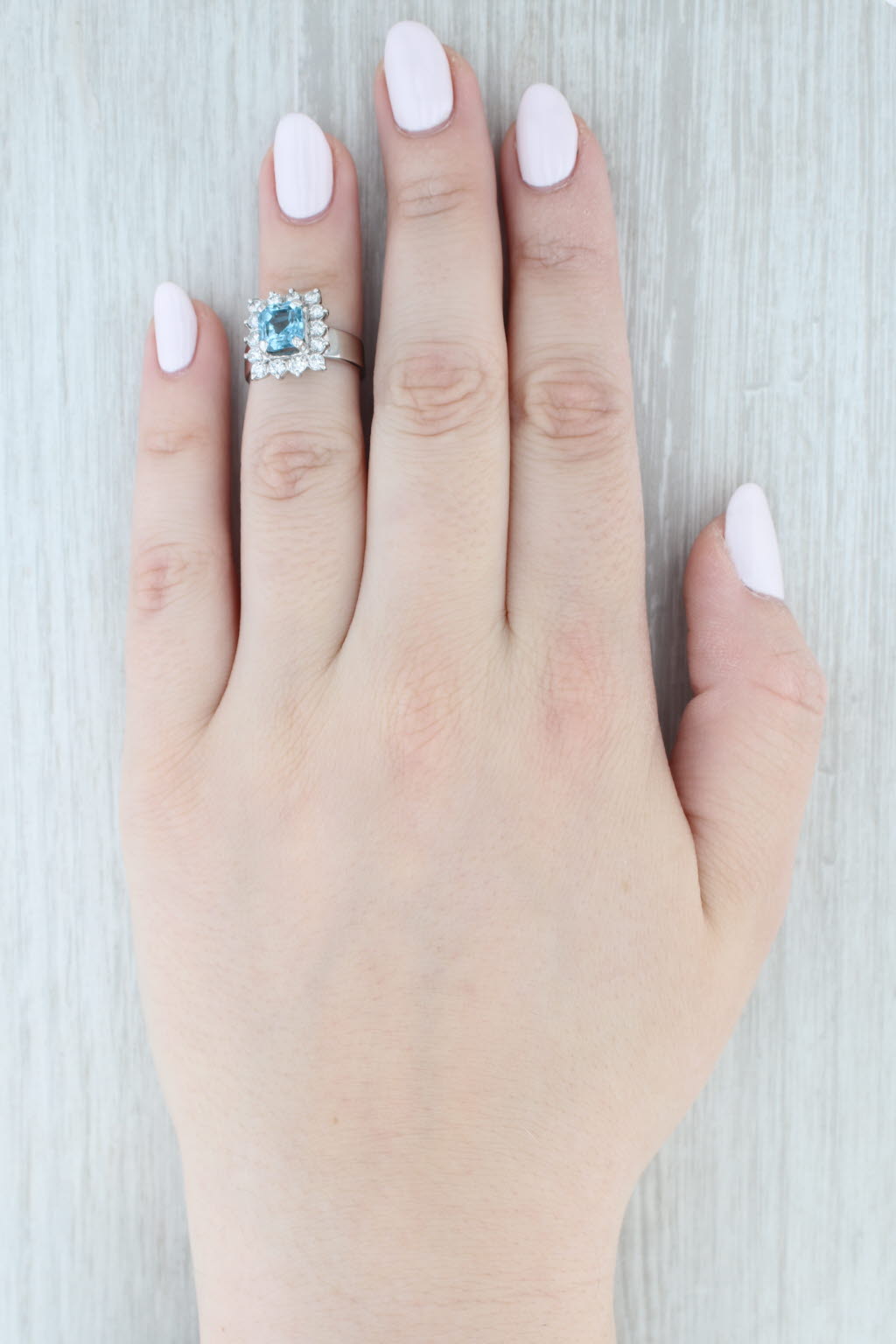 Light Gray 1.30ctw Aquamarine Diamond Halo Ring 18k White Gold Size 5.75 - 6