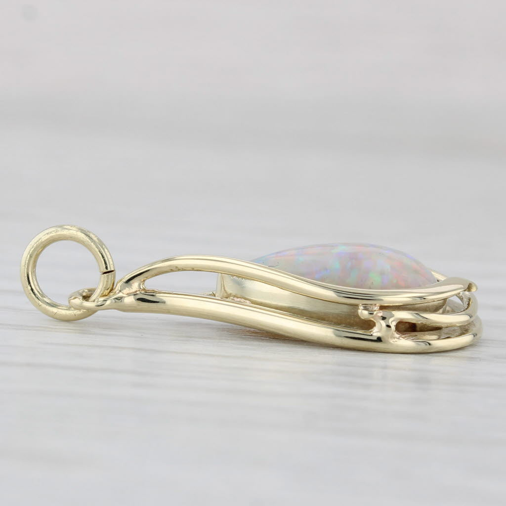 Light Gray Lab Created Opal Teardrop Pendant 14k Yellow Gold Pear Cabochon