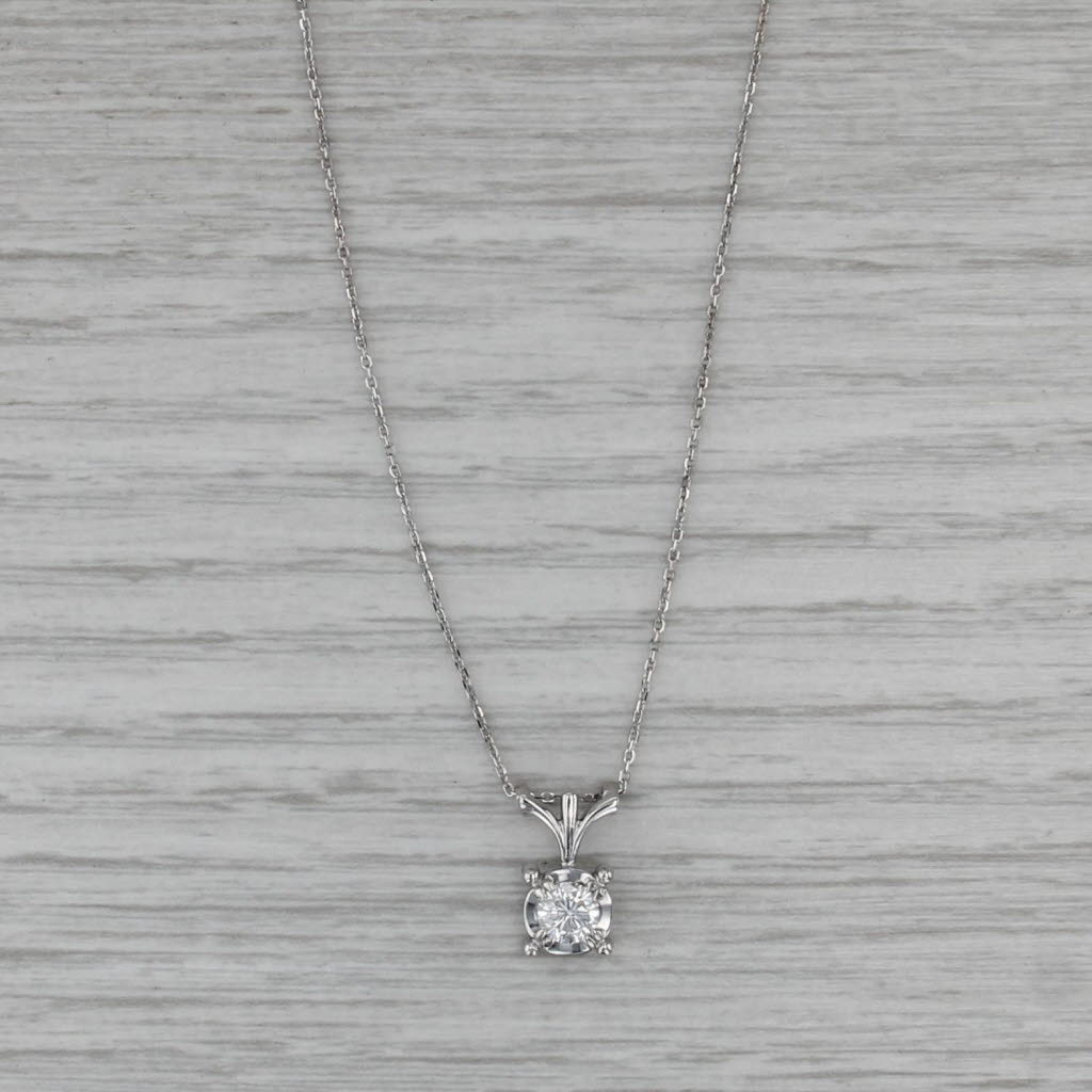 Vintage Jabel Diamond Solitaire Pendant Necklace 14k White Gold 16" 18"