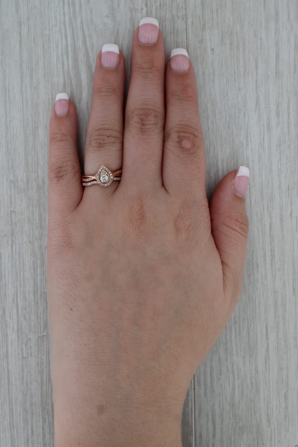 0.37ctw Pear Diamond Halo Engagement Ring Wedding Band Bridal Set 10k Rose Gold