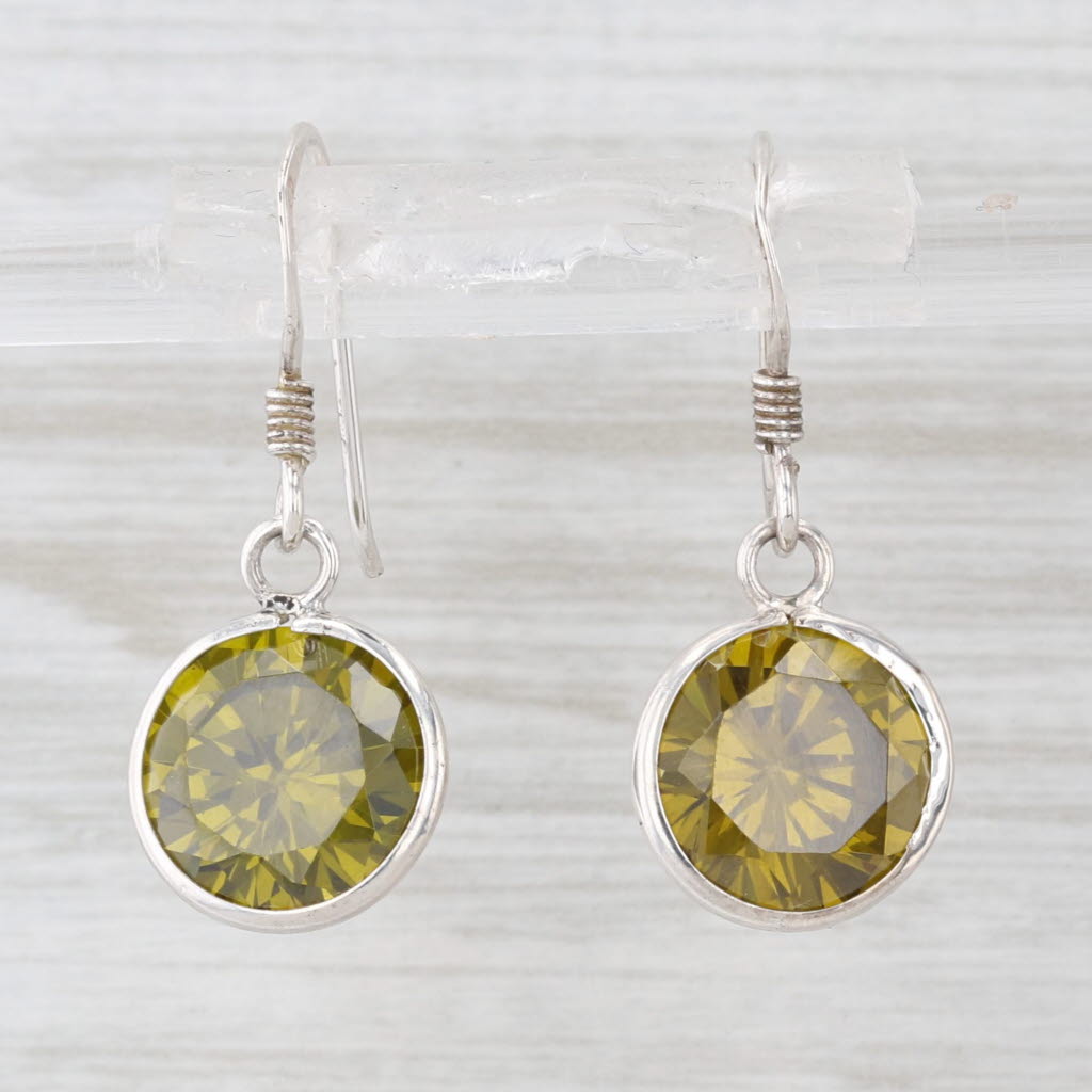 Green Cubic Zirconia Dangle Earrings Sterling Silver Hook Post Drops