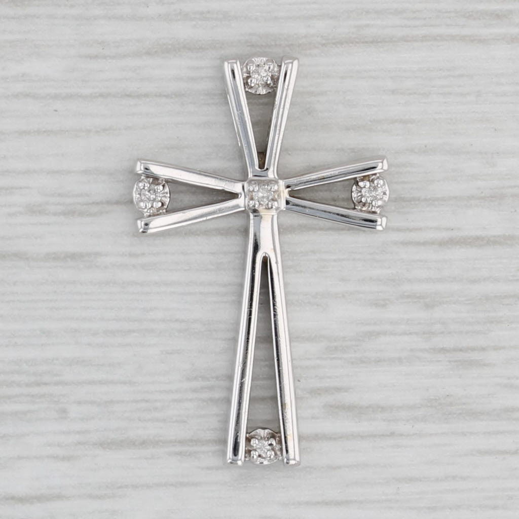 Light Gray Diamond Accented Tapering Cross Pendant 10k White Gold