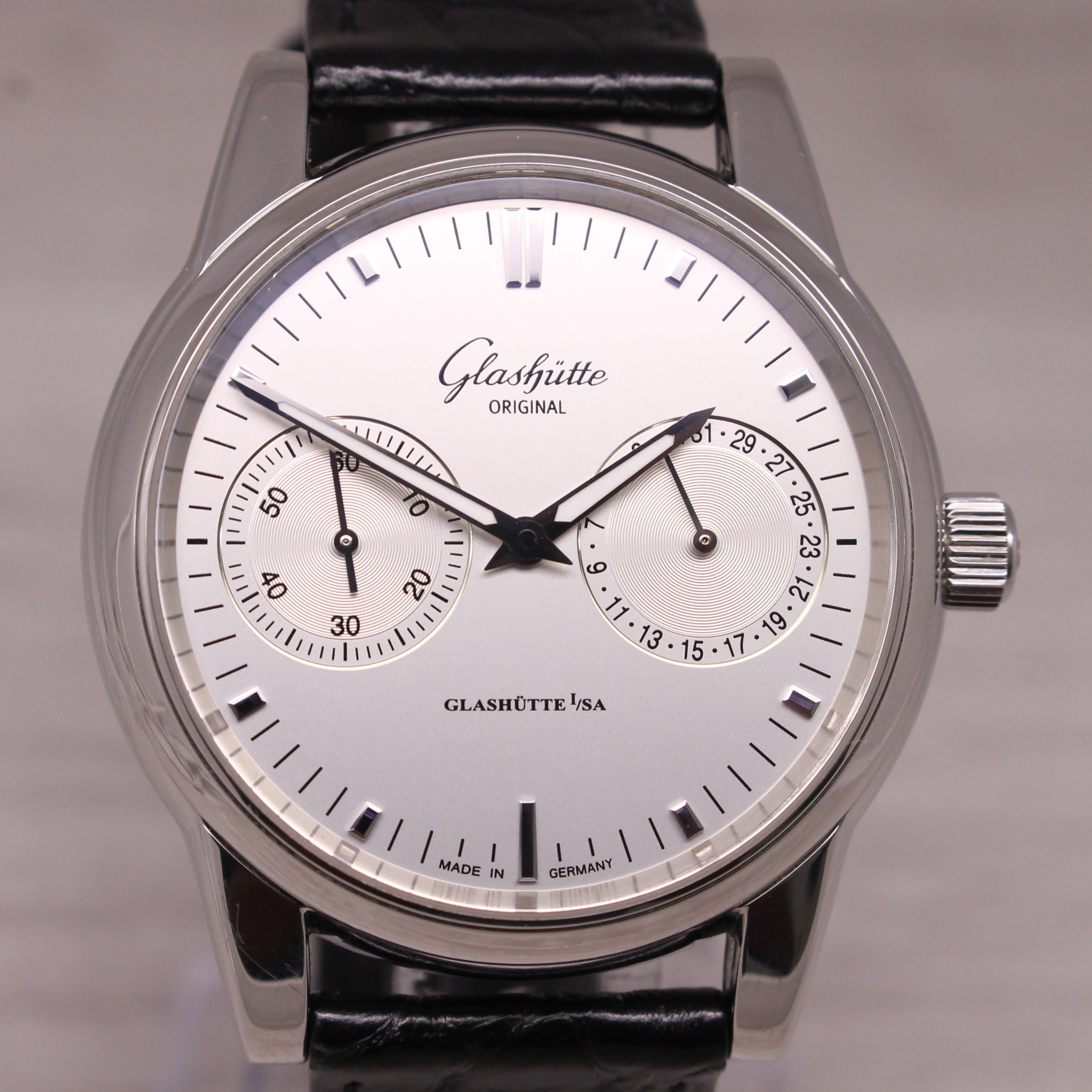 Rosy Brown Glashutte Senator 39mm Steel Mens Automatic Calendar Watch 1-39-58-02-02-04