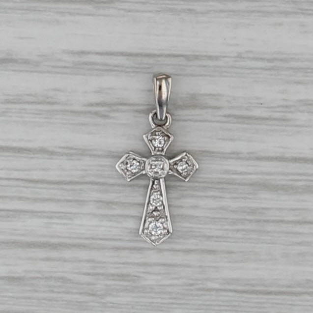 Little Diamond Cross Pendant 14k White Gold Small Drop