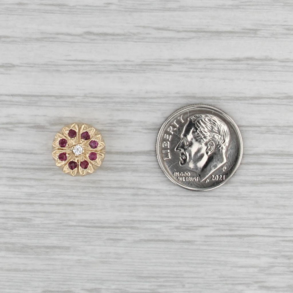 Vintage 0.25ctw Ruby Diamond Flower Slide Bracelet Charm 14k Yellow Gold Archer