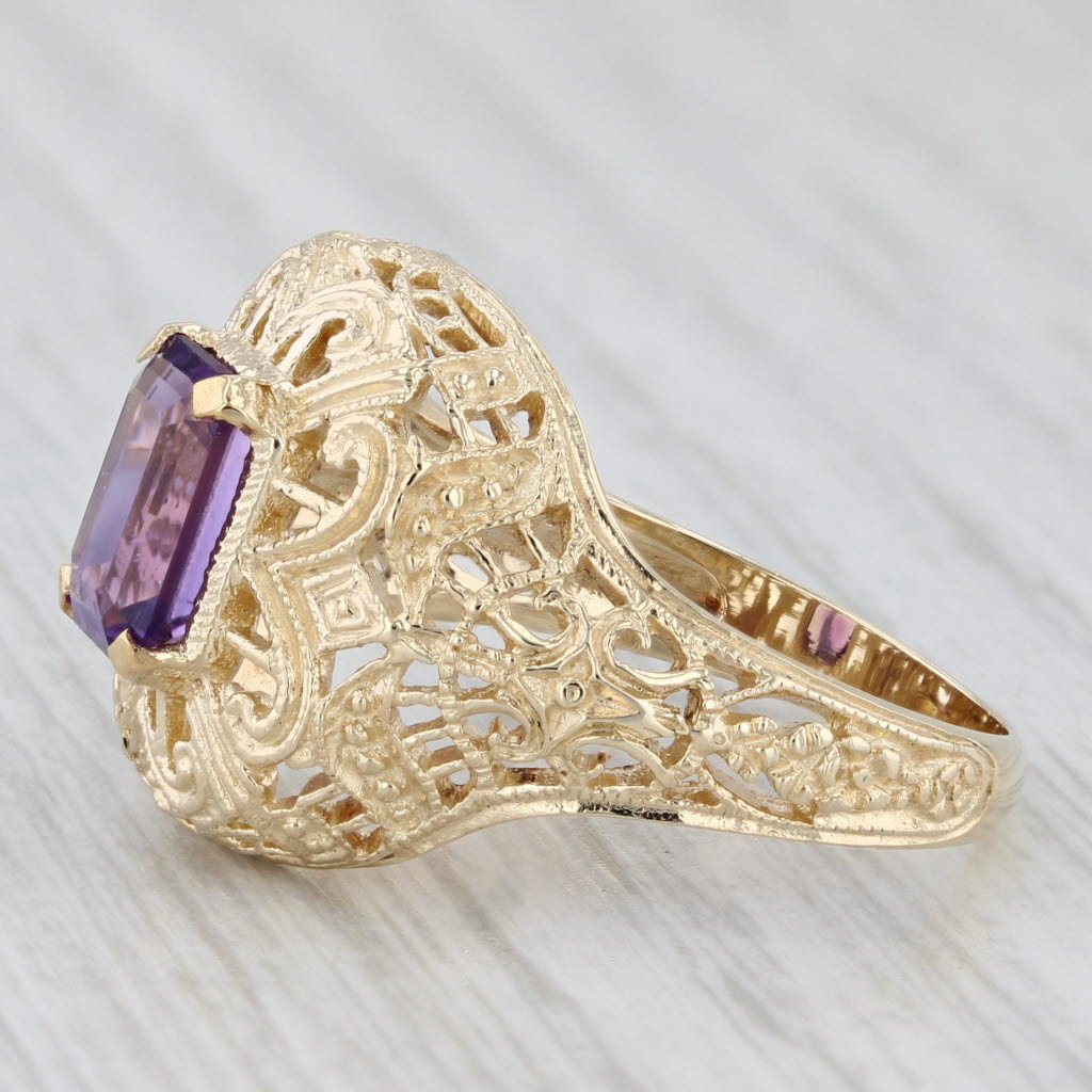 Light Gray 1.30ct Amethyst Solitaire Filigree Ring 10k Yellow Gold Size 8.25