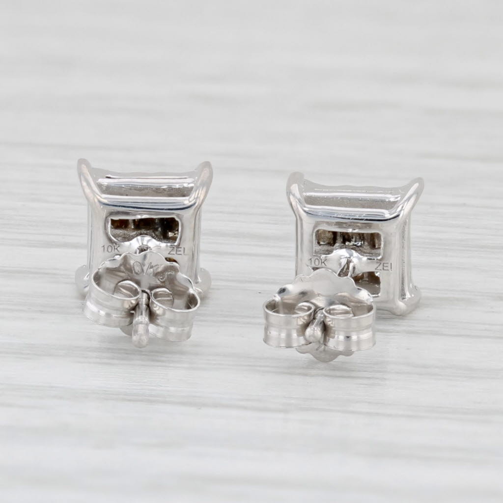 Light Gray 0.36ctw Diamond Princess Stud Earrings 10k White Gold