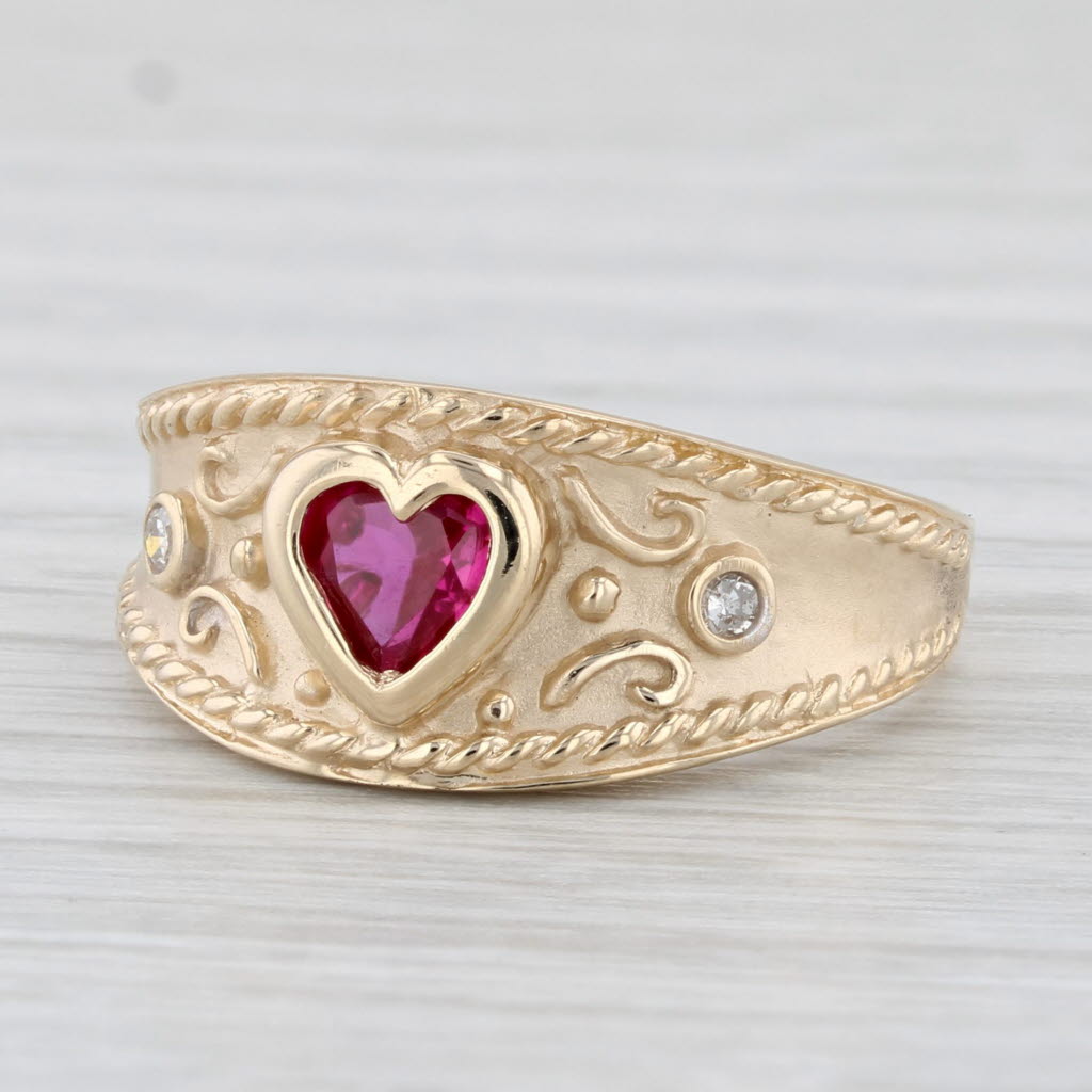 Light Gray Lab Created Ruby Heart Diamond Ring 10k Yellow Gold Size 7