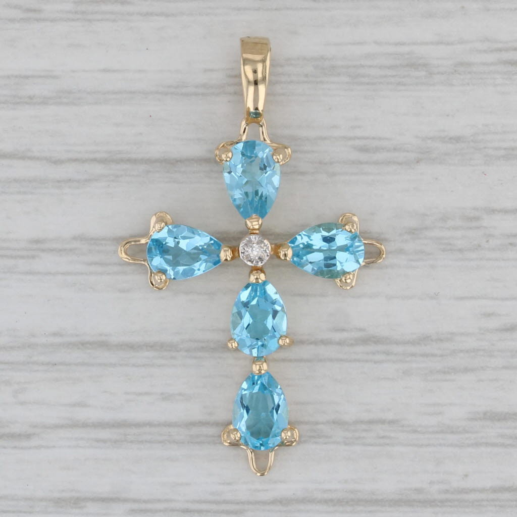 Gray 2.20ctw Blue Topaz Cross Pendant 14k Yellow Gold