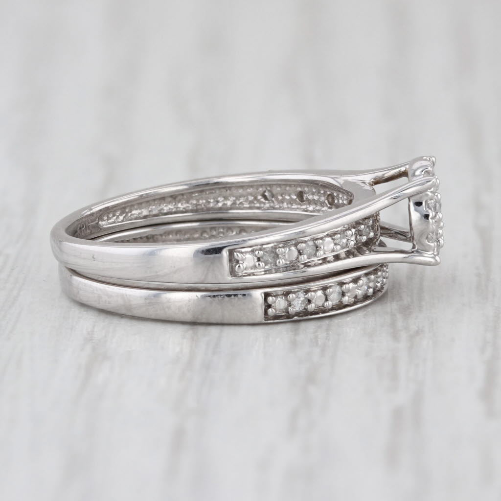 0.22ctw Diamond Halo Engagement Ring Wedding Band Sz 7 10k White Gold Bridal Set
