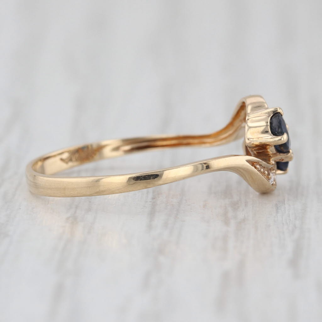 0.44ctw Blue Sapphire Bypass Ring 14k Yellow Gold Size 7 Diamond Accents