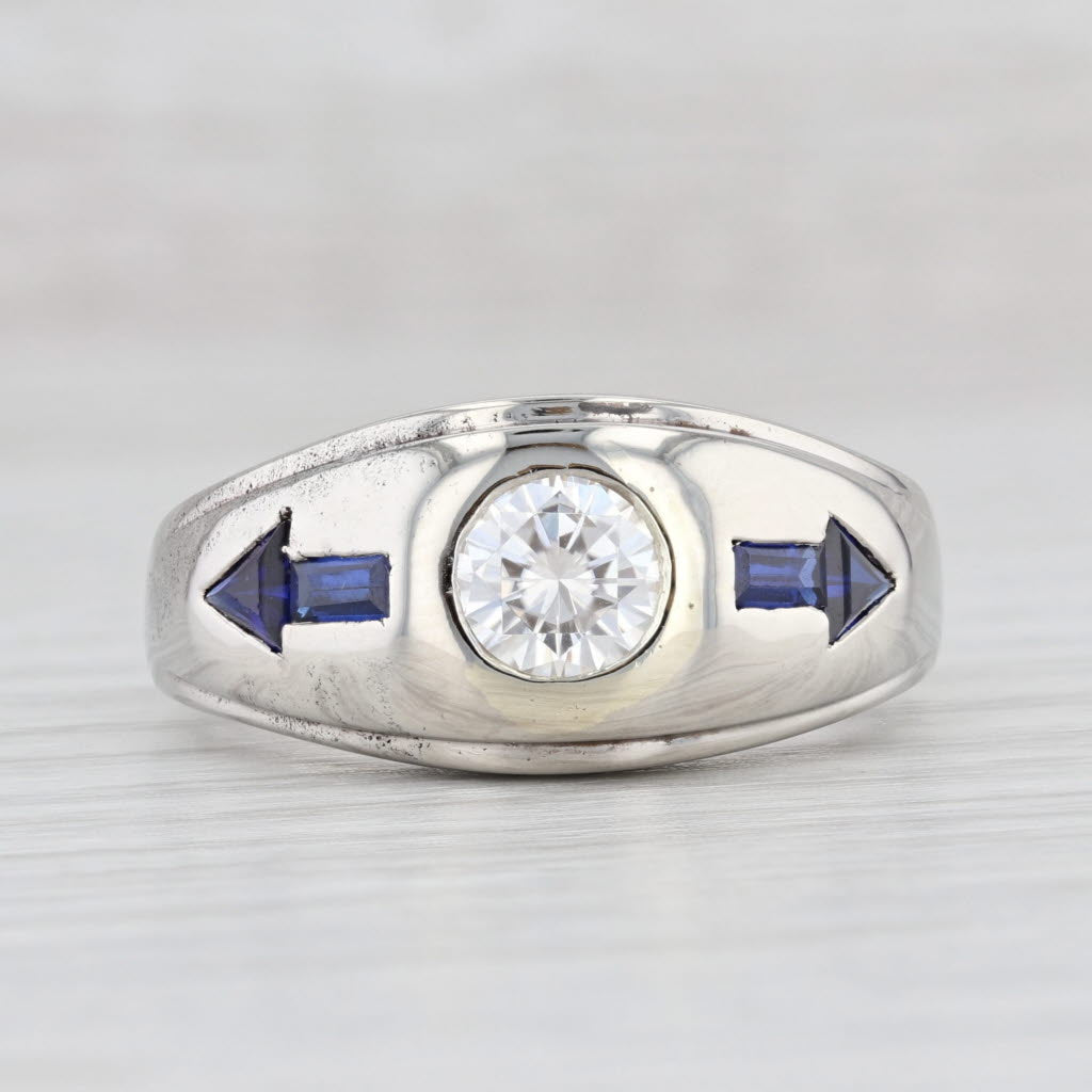 Light Gray Vintage 1.48ctw Moissanite Lab Created Sapphire Men's Ring 10k Gold Size 11.75