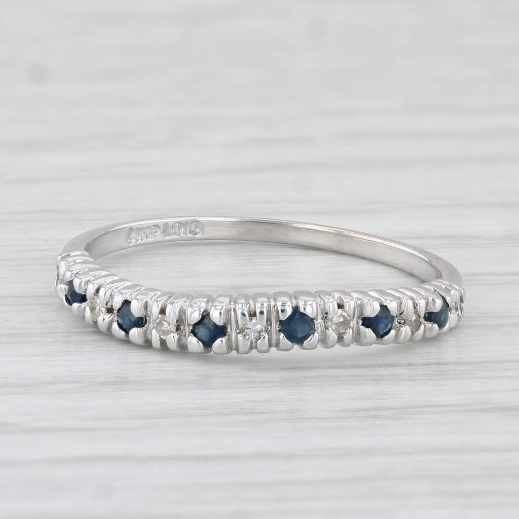 Light Gray 0.16ctw Blue Sapphire Diamond Stackable Ring 14k White Gold Sz 6.25 Wedding Band