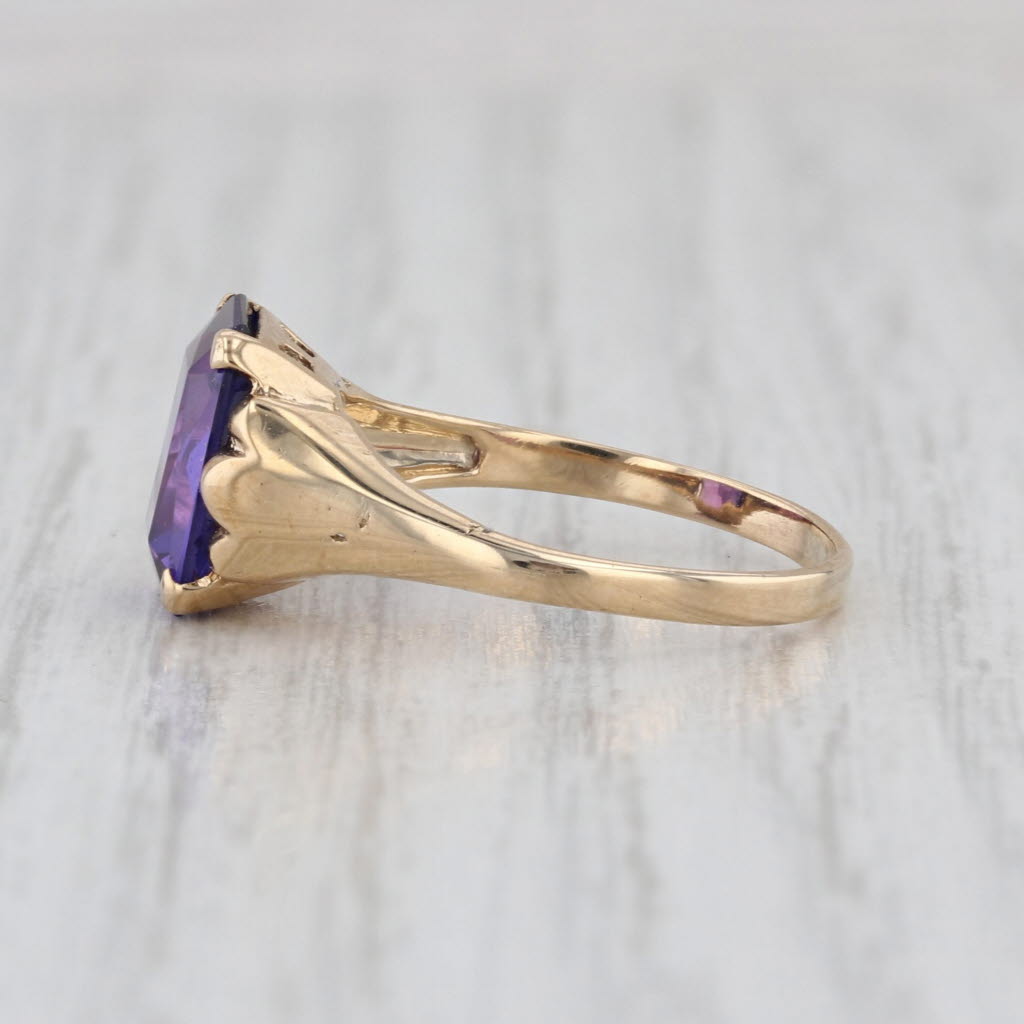 3ct Lab Created Purple Sapphire Ring 10k Yellow Gold Size 6.5 Vintage Solitaire