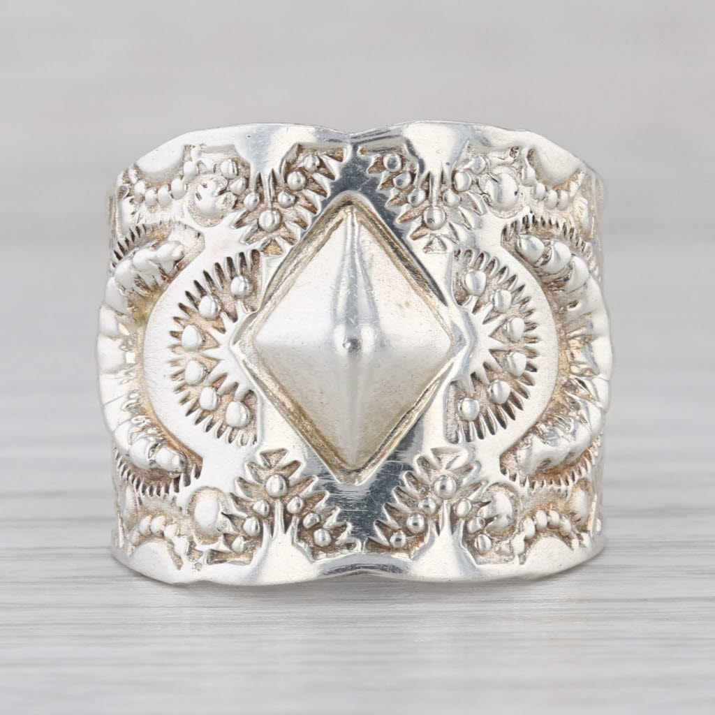 Vincent Platero Stamped Crescent Ring Sterling Silver Navajo Native American