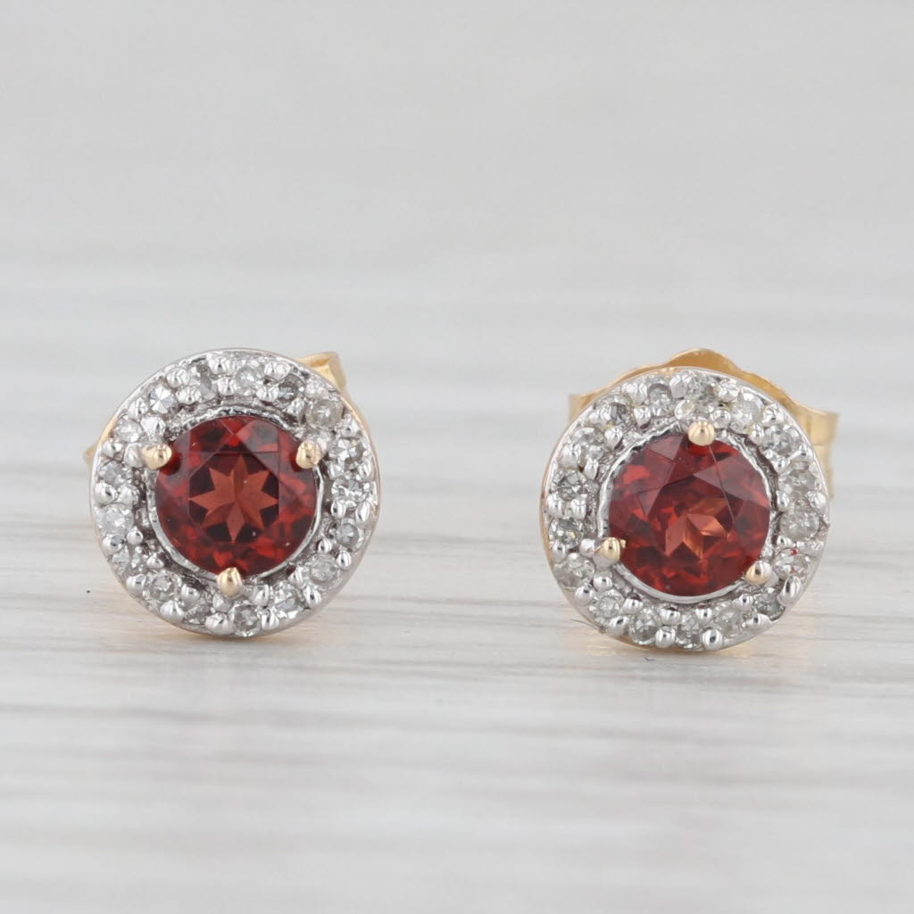 Light Gray New 0.45ctw Garnet Diamond Halo Stud Earrings 14k Yellow Gold