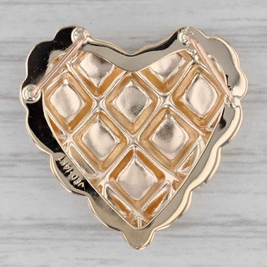 Gray Hollow Quilted Heart Slide Pendant 14k Yellow Gold