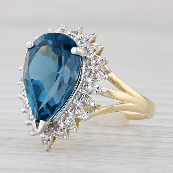 7.33ctw London Blue Pear Topaz Diamond Halo Ring 18k Yellow Gold Size 8