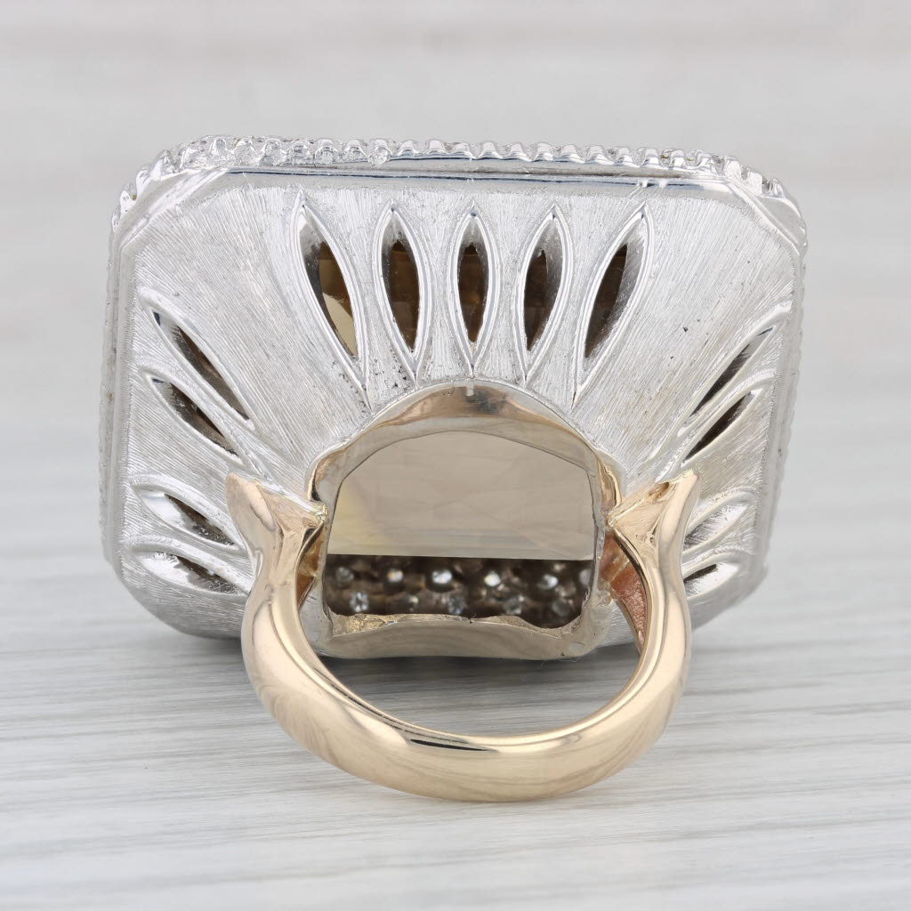 Light Gray 42.10ctw Citrine Diamond Halo Ring 14k Gold Large Cocktail Size 5.75