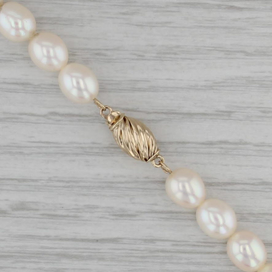 Cultured Pearl Bead Single Strand Necklace 14k Yellow Gold 16"