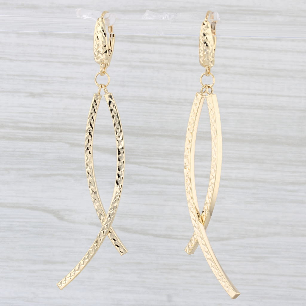 Light Gray New Dangle Bars Fish Earrings 14k Yellow Gold Pierced Lever Backs