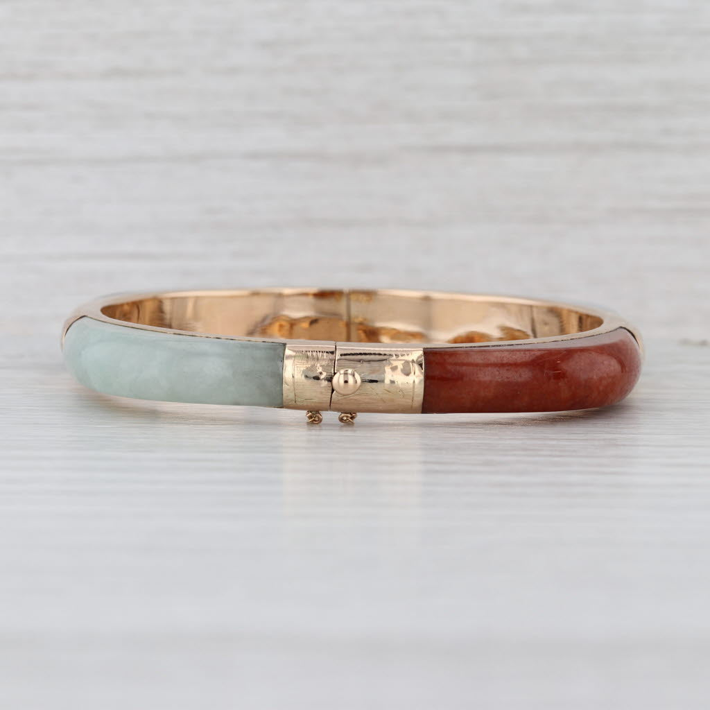 Jadeite Jade Onyx Bangle Bracelet 14k Rose Gold 7" 7.3mm