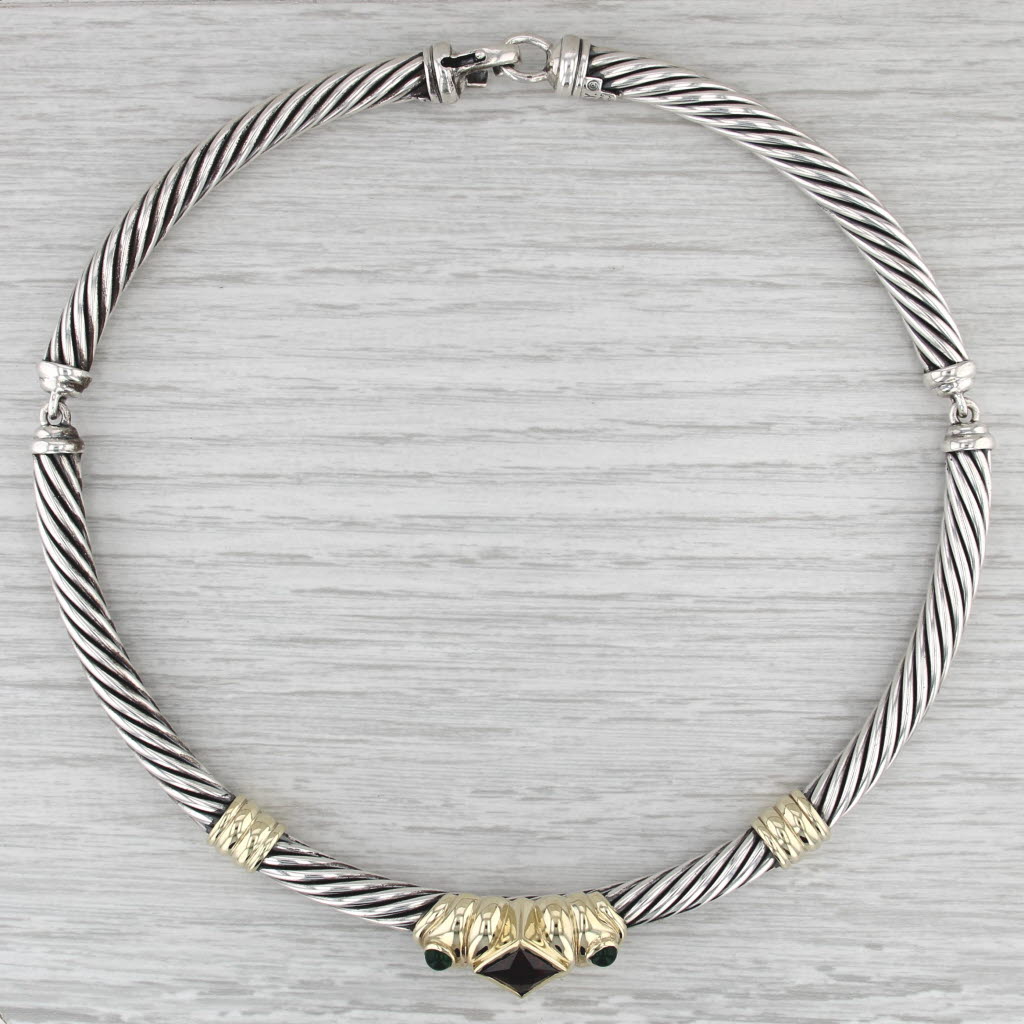 David Yurman Renaissance Collar Necklace Sterling Silver 14k Gold Garnet