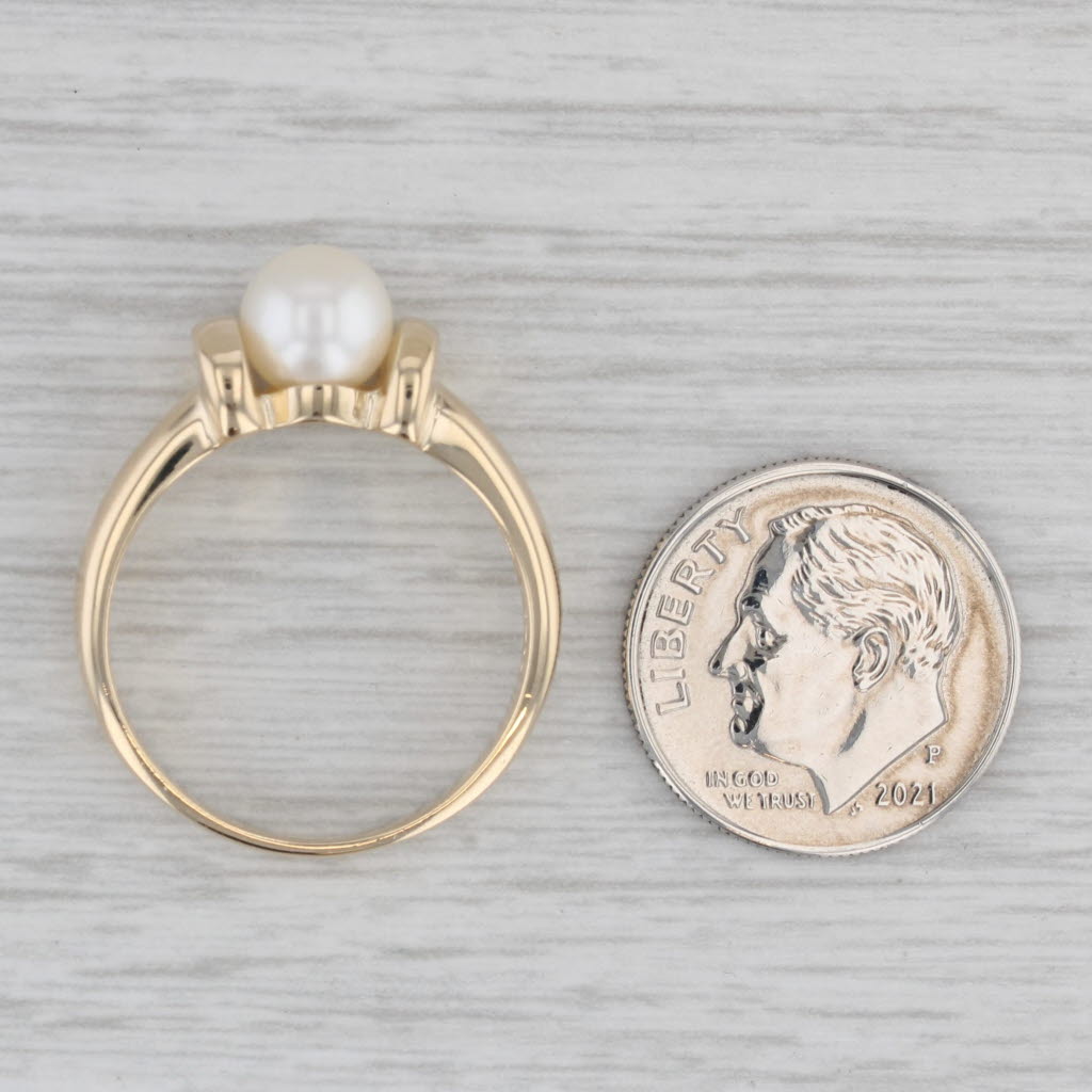 Gray Cultured Pearl Solitaire Ring 14k Yellow Gold Size 8.5