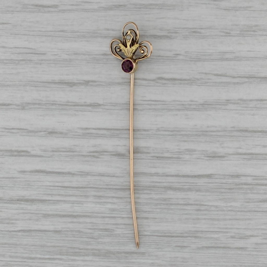 Antique Stickpin Imitation Pearl Simulated Amethyst 10k Yellow Gold Pin