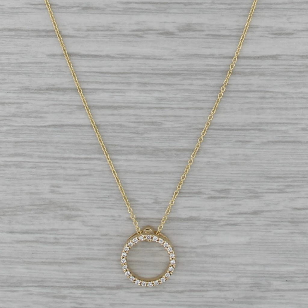 New Tiny Treasures Roberto Coin Diamond Circle Pendant Necklace 18k Gold 16"-18"