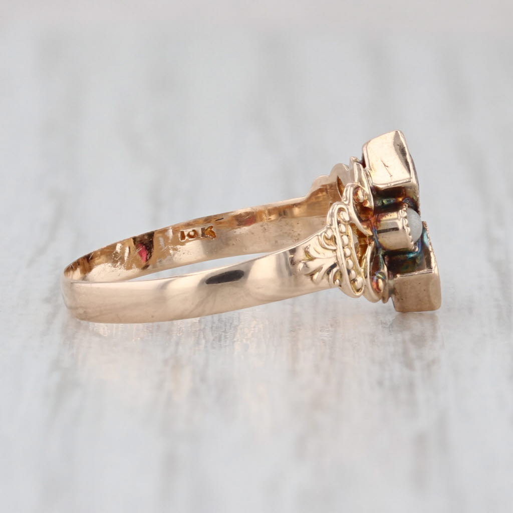 Victorian Antique Glass Imitation Pearl Ring 10k Yellow Gold Size 5.75