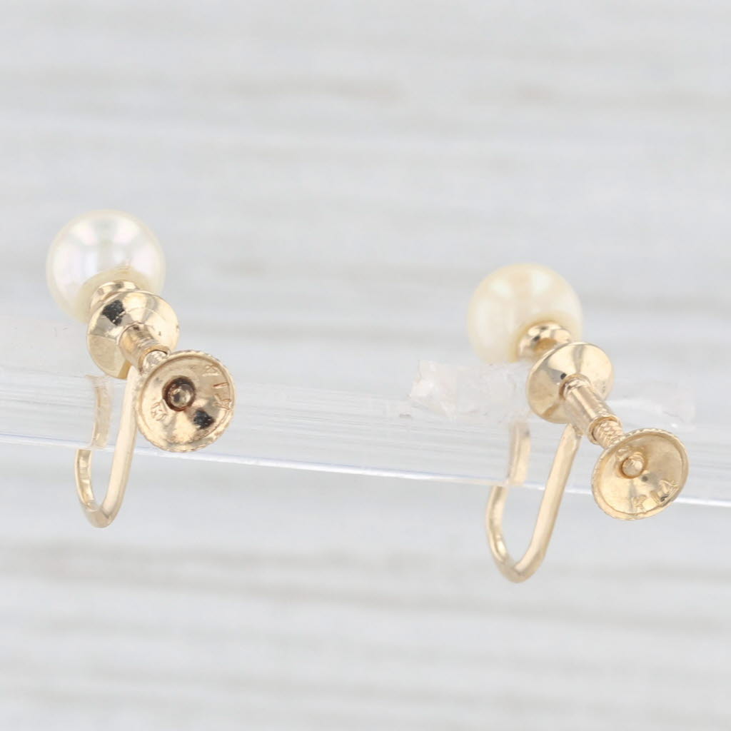 Light Gray Mikimoto Cultured Pearl Earrings 14k Yellow Gold Screw Back Non Pierced Studs