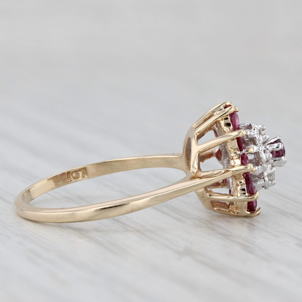 Light Gray 0.68ctw Ruby Diamond Cluster Flower Ring 10k Yellow Gold Size 6.25