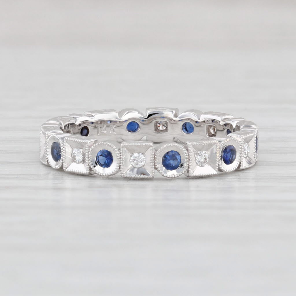 Light Gray New 0.36ctw Blue Sapphire Diamond Eternity Ring 14k Gold Stackable Wedding Band