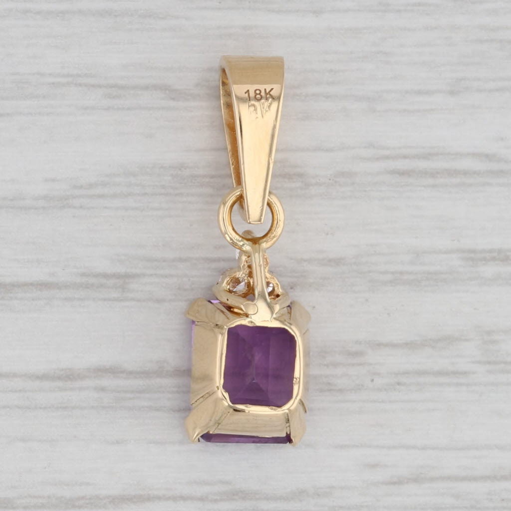 Gray 2.56ctw Amethyst Diamond Pendant 18k Yellow Gold Emerald Cut Drop