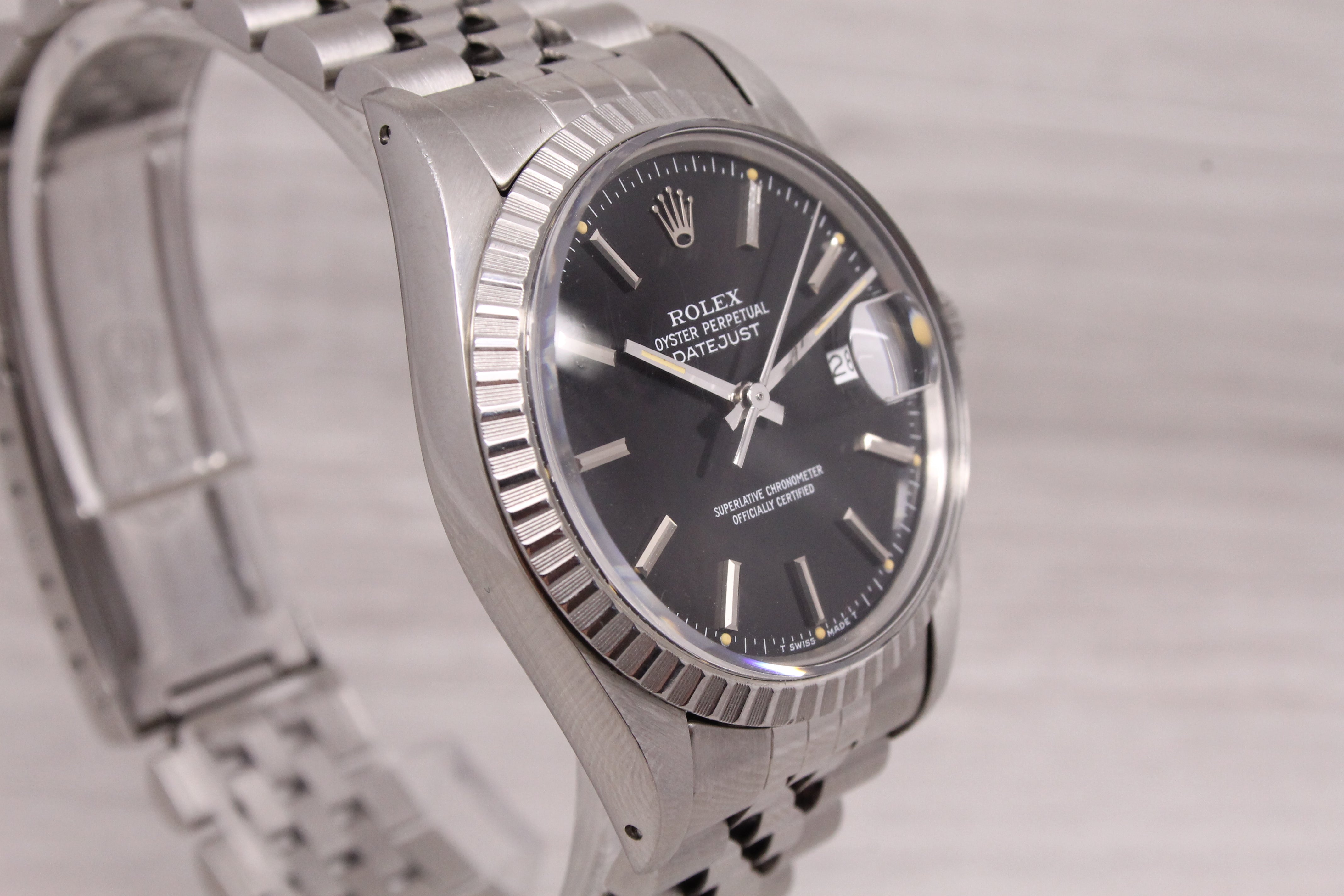 Dark Gray Vintage 1986 Rolex Datejust 16030 Mens Steel Automatic Watch Jubilee Black Dial