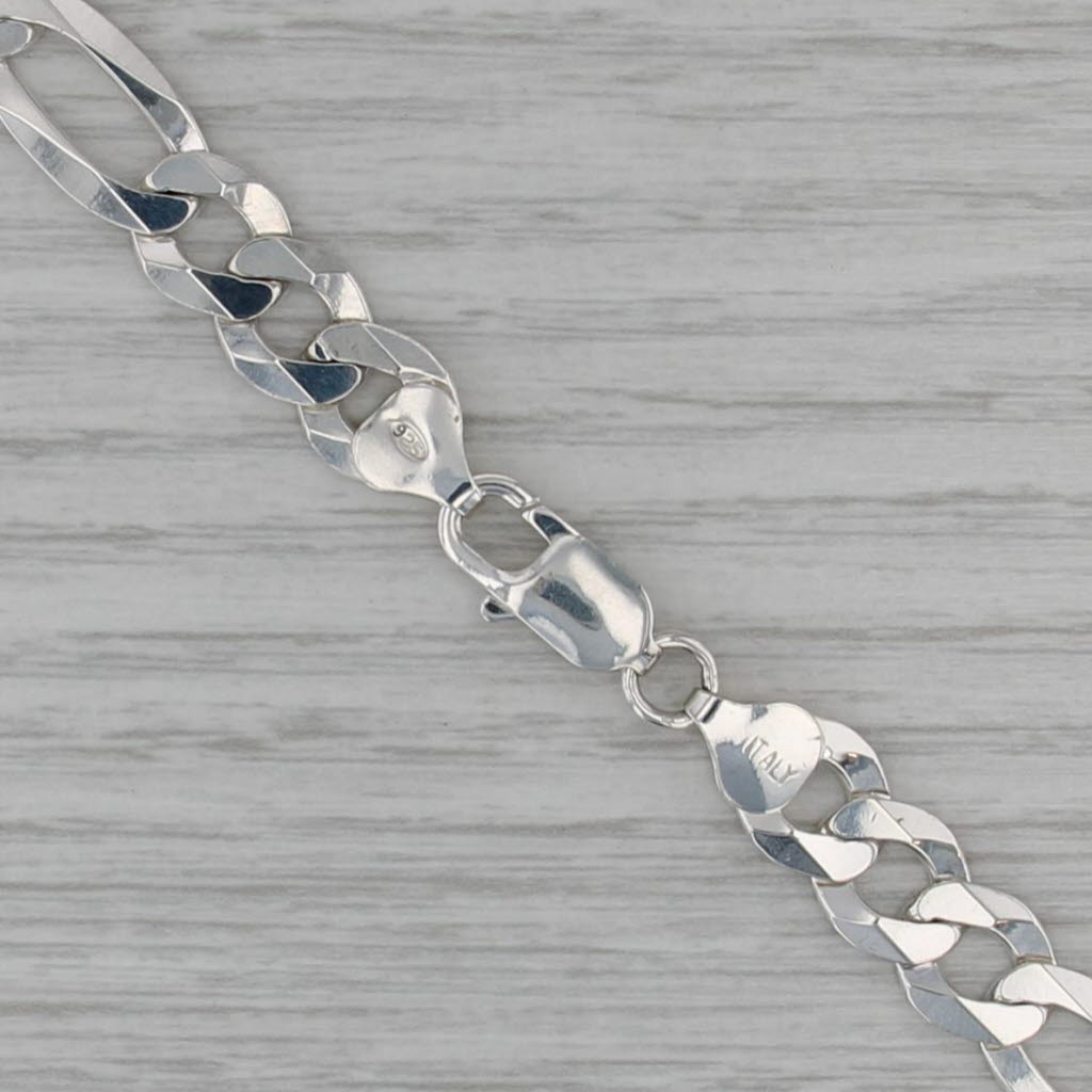 Sterling Silver Figaro Chain Necklace Italian 24" 9mm