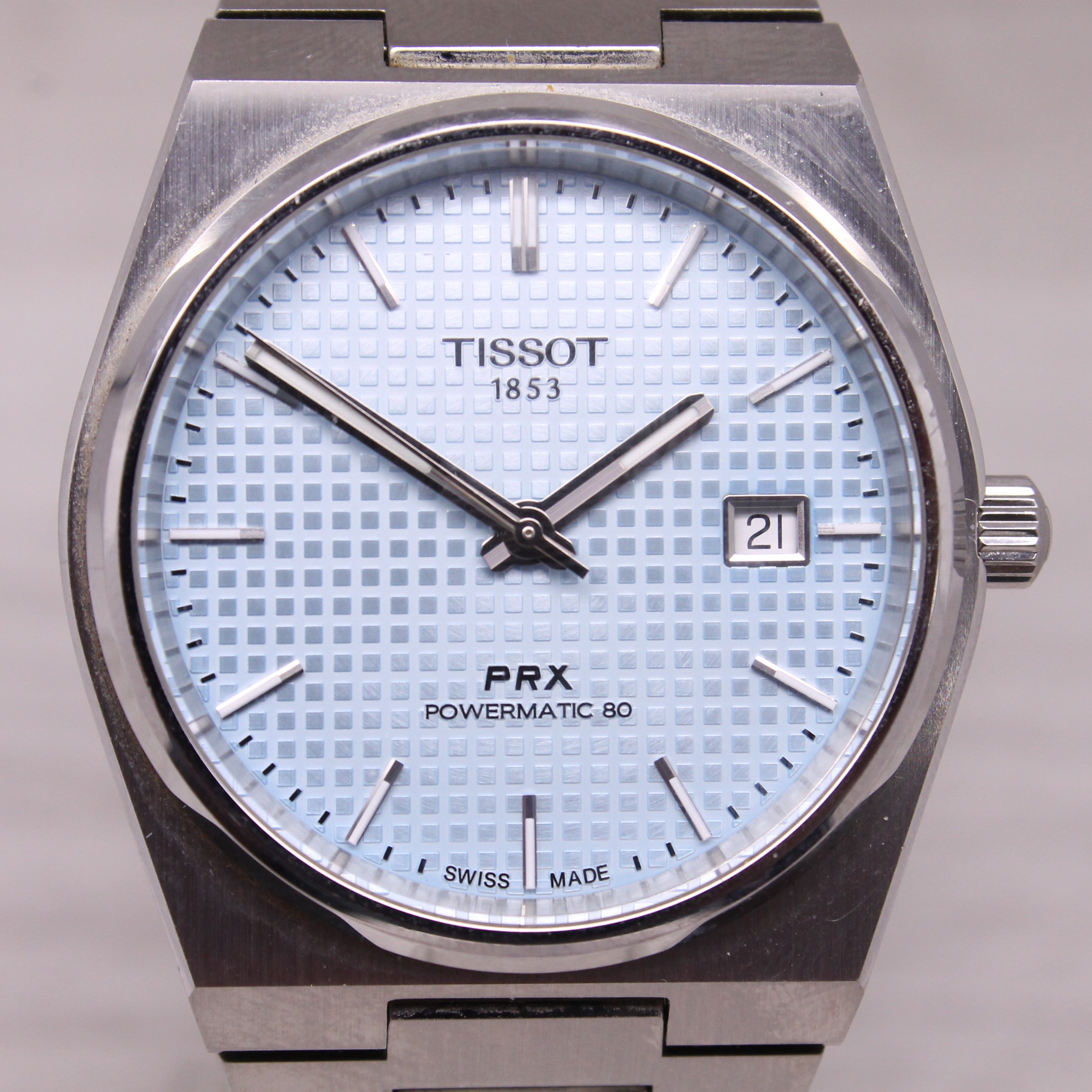 Tissot PRX Powermatic 80 Mens Automatic Watch 40mm Ice Blue Dial Swiss Date