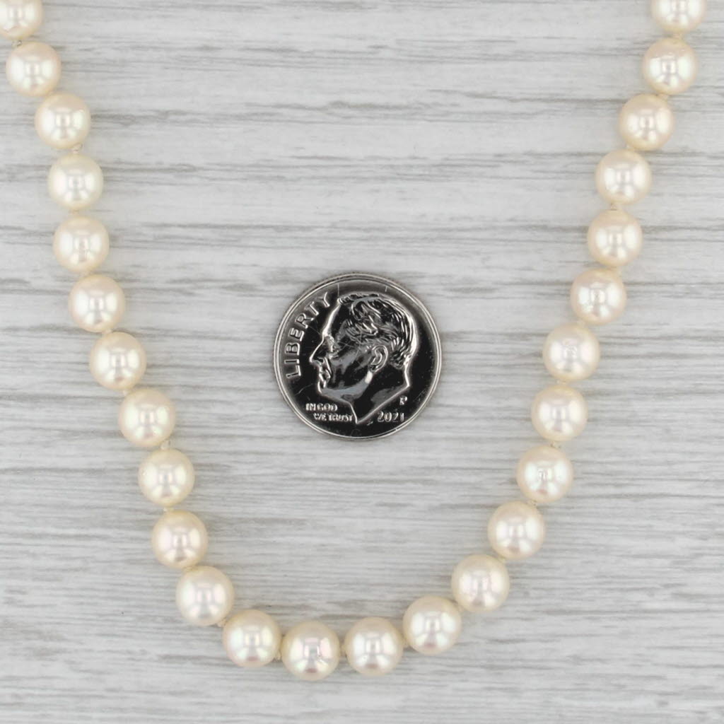 Vintage Cultured Pearl Bead Strand Necklace 14k 10k Gold 16.5" 5.6-6.2 mm