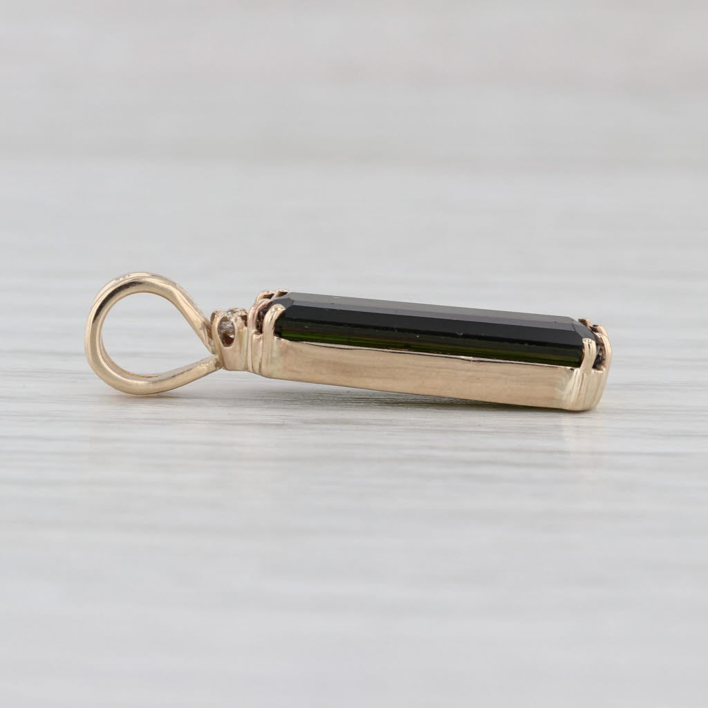 4.90ct Green Tourmaline Diamond Pendant 14k Yellow Gold Emerald Cut Drop