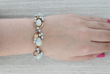 Mings Jadeite Jade Cultured Pearl Flower Bracelet 14k Yellow Gold 7"
