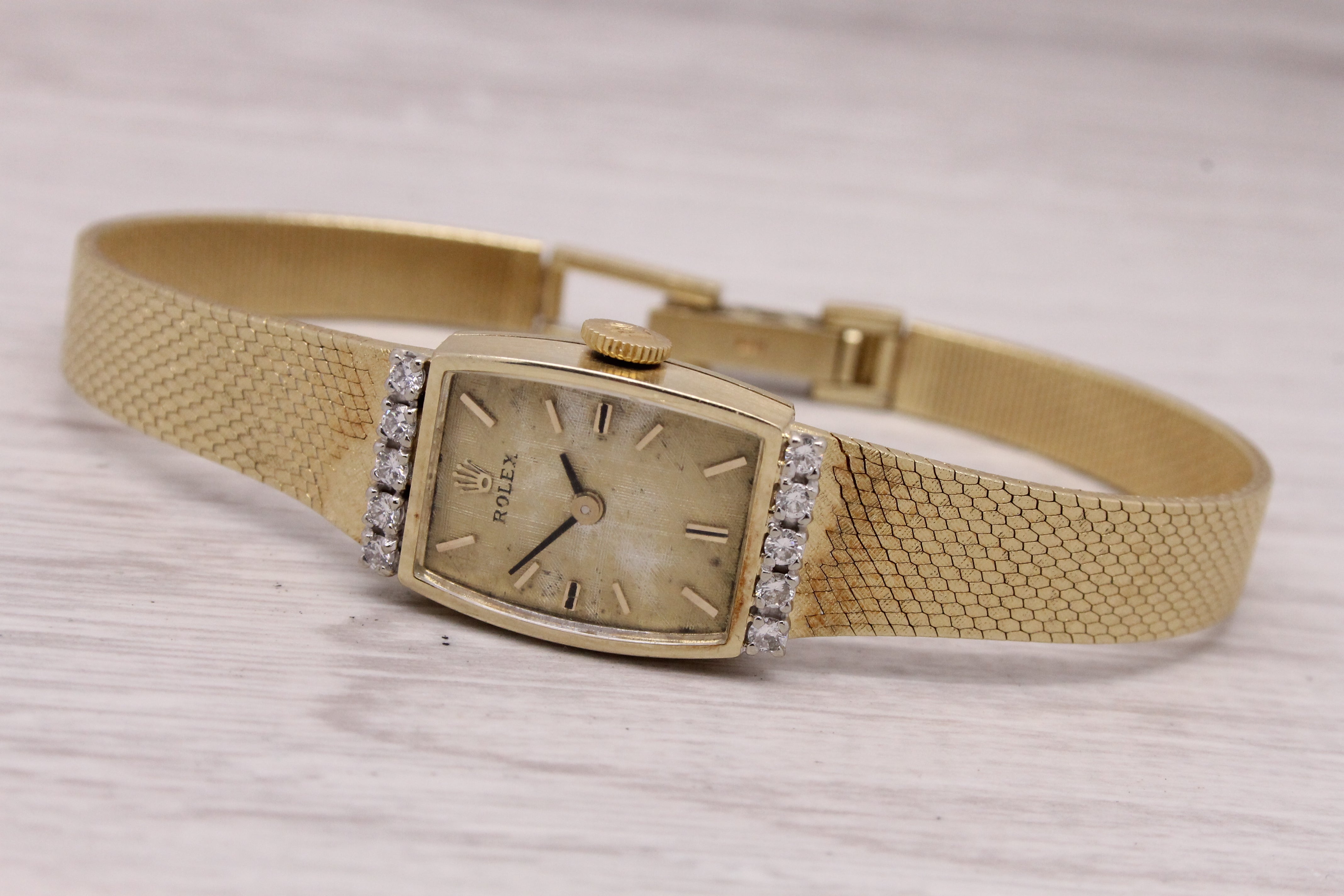 Gray Vintage 1960's Rolex 8420 Ladies 14k Solid Gold Diamond Cocktail Watch Serviced