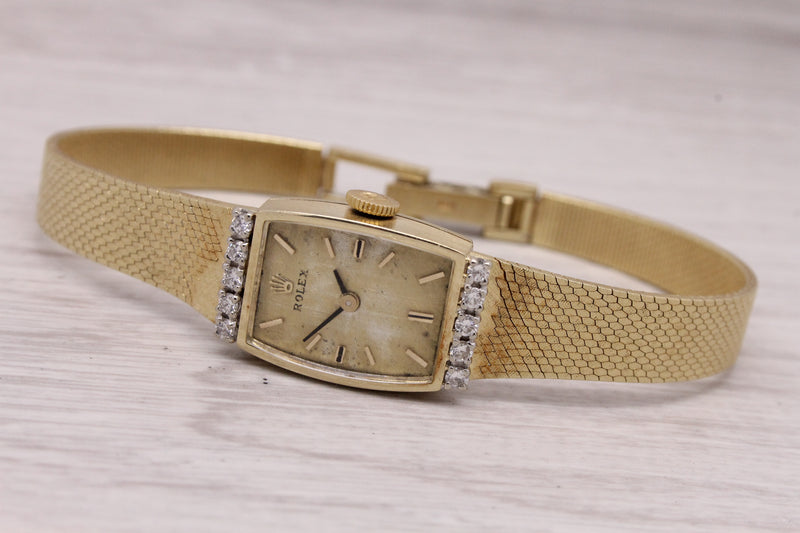 Vintage 1960's Rolex 8420 Ladies 14k Solid Gold Diamond Cocktail Watch Serviced