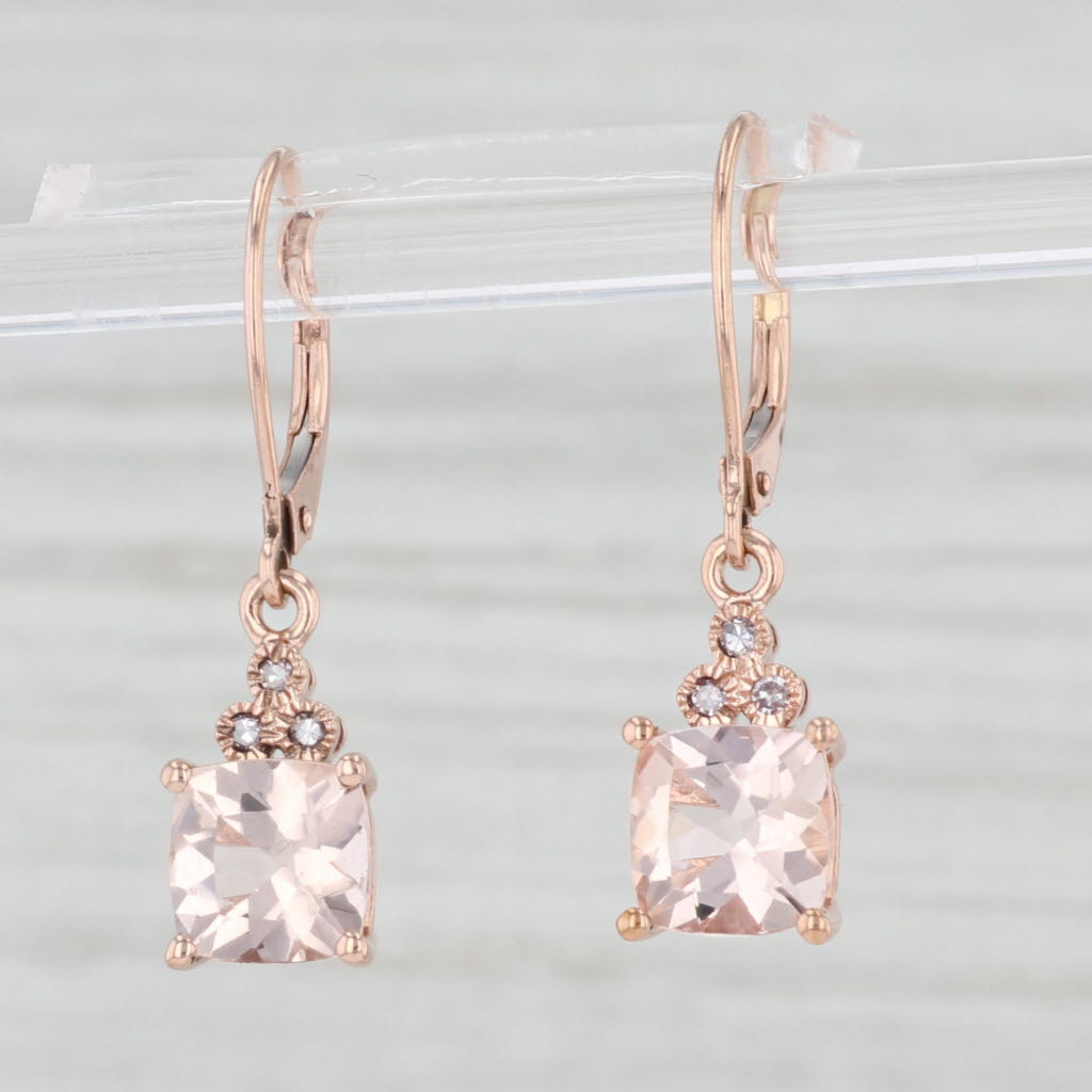 Light Gray 2.53ctw Morganite Diamond Dangle Earrings 10k Rose Gold Pierced Drops