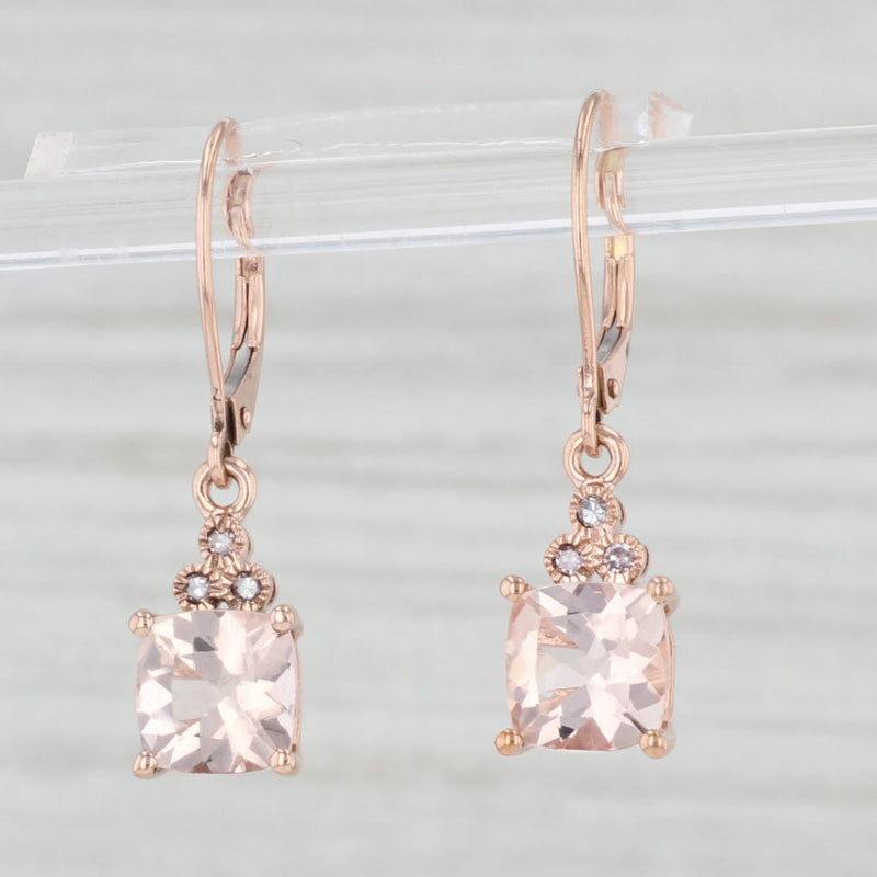 Light Gray 2.53ctw Morganite Diamond Dangle Earrings 10k Rose Gold Pierced Drops
