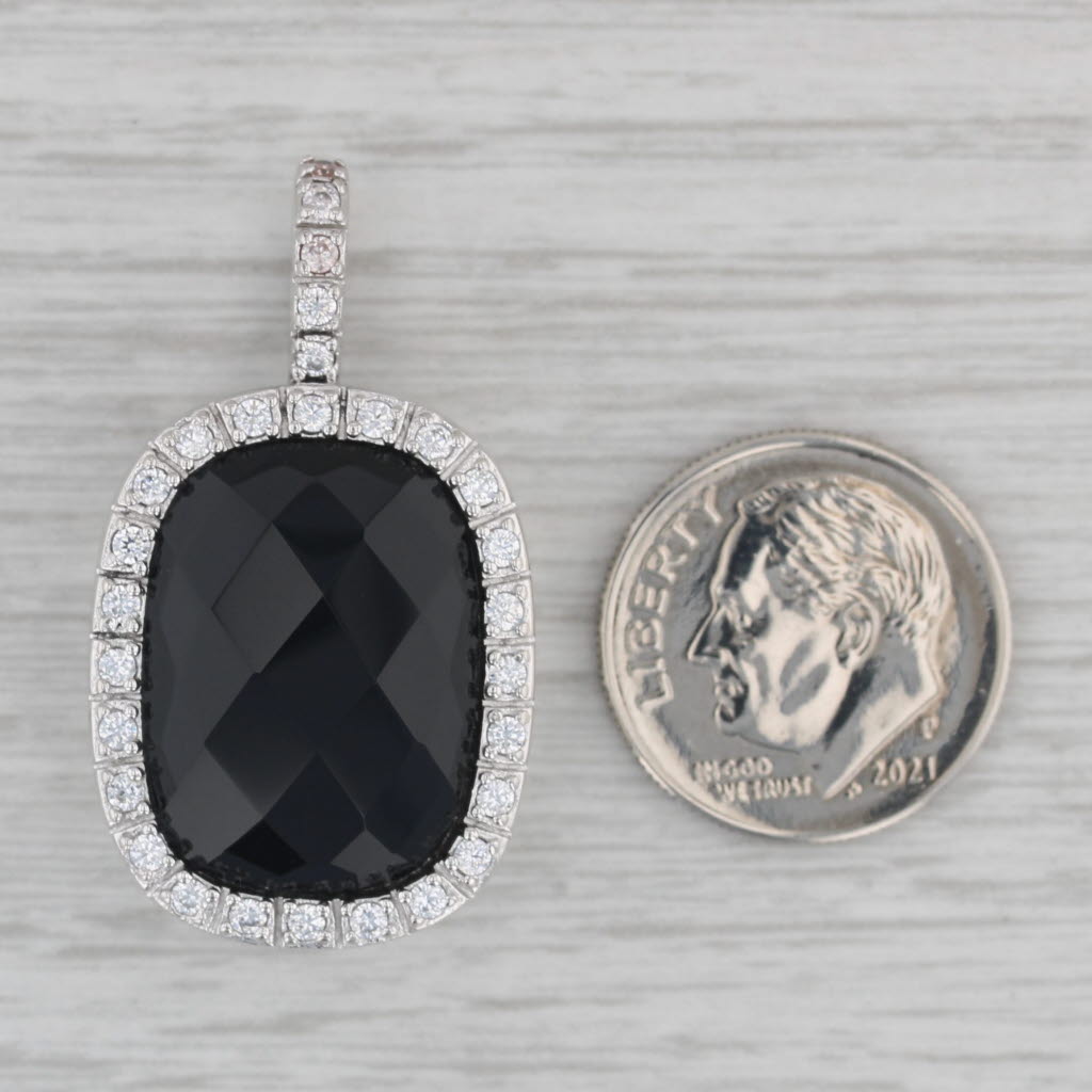 Gray Onyx Cubic Zirconia Halo Pendant Sterling Silver Espo