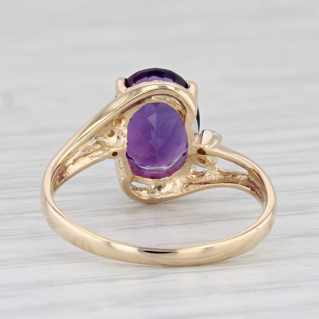 Light Gray 2ct Amethyst Bypass Ring 14k Yellow Gold Size 6 Oval Solitaire Diamond Accents