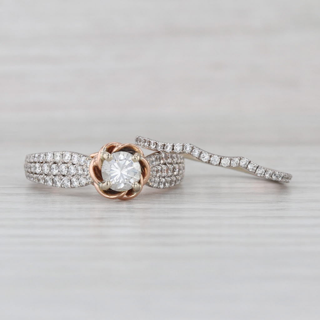 1.53ctw Diamond Engagement Ring Wedding Band Bridal Set 14k Rose White Gold